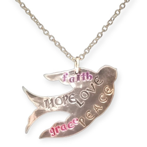 Handmade stamped motivational dove hypoallergenic stainless‎ steel 20’ necklace
